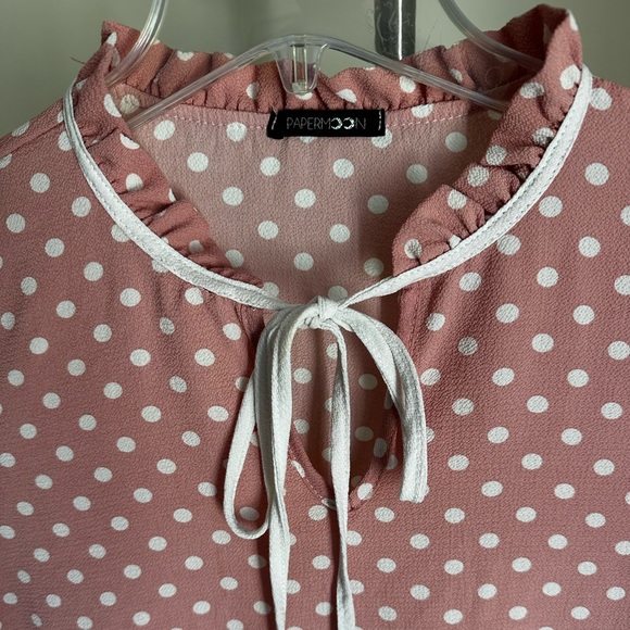 Papermoon Pink Polka Dot Blouse with Tie Neck - Picture 3 of 9